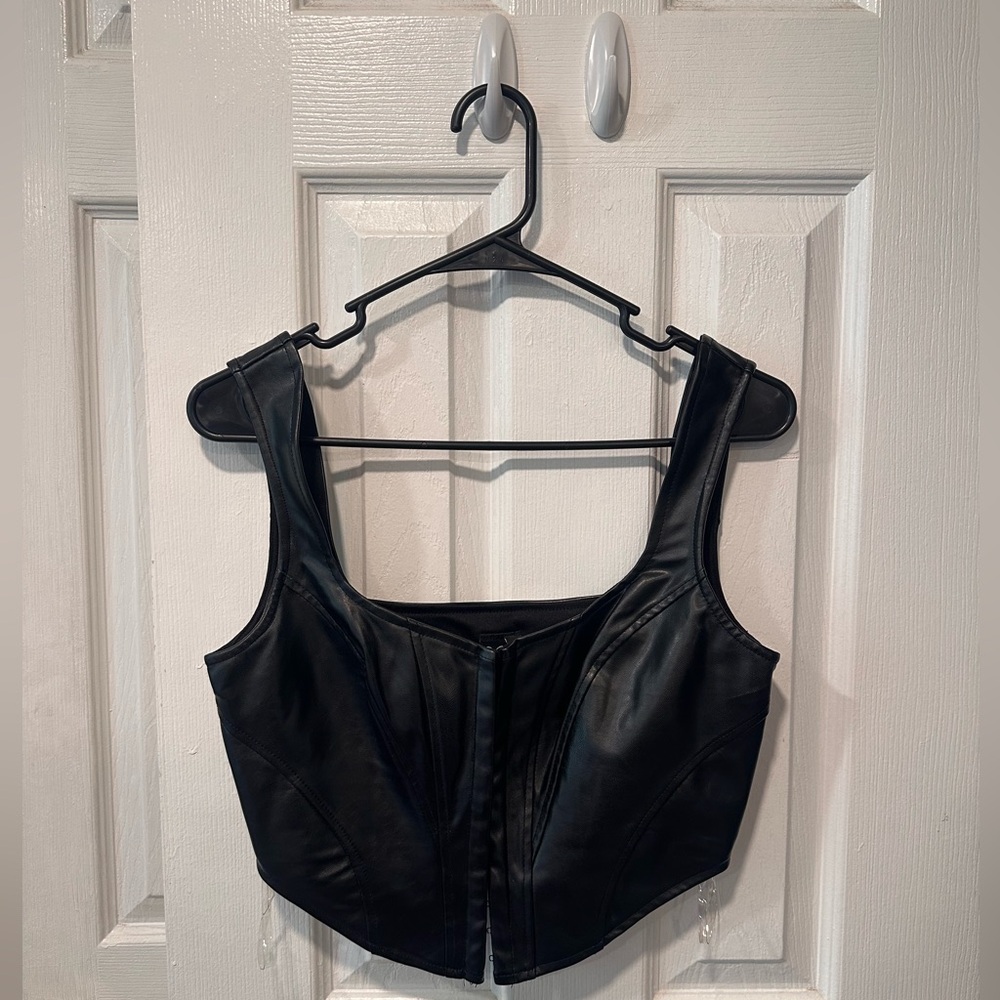 Black Faux Leather Cropped Tank Top